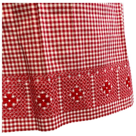 Gingham Print Vintage Apron Handmade Cross Stitched Embroidered Red Check - Picture 3 of 9